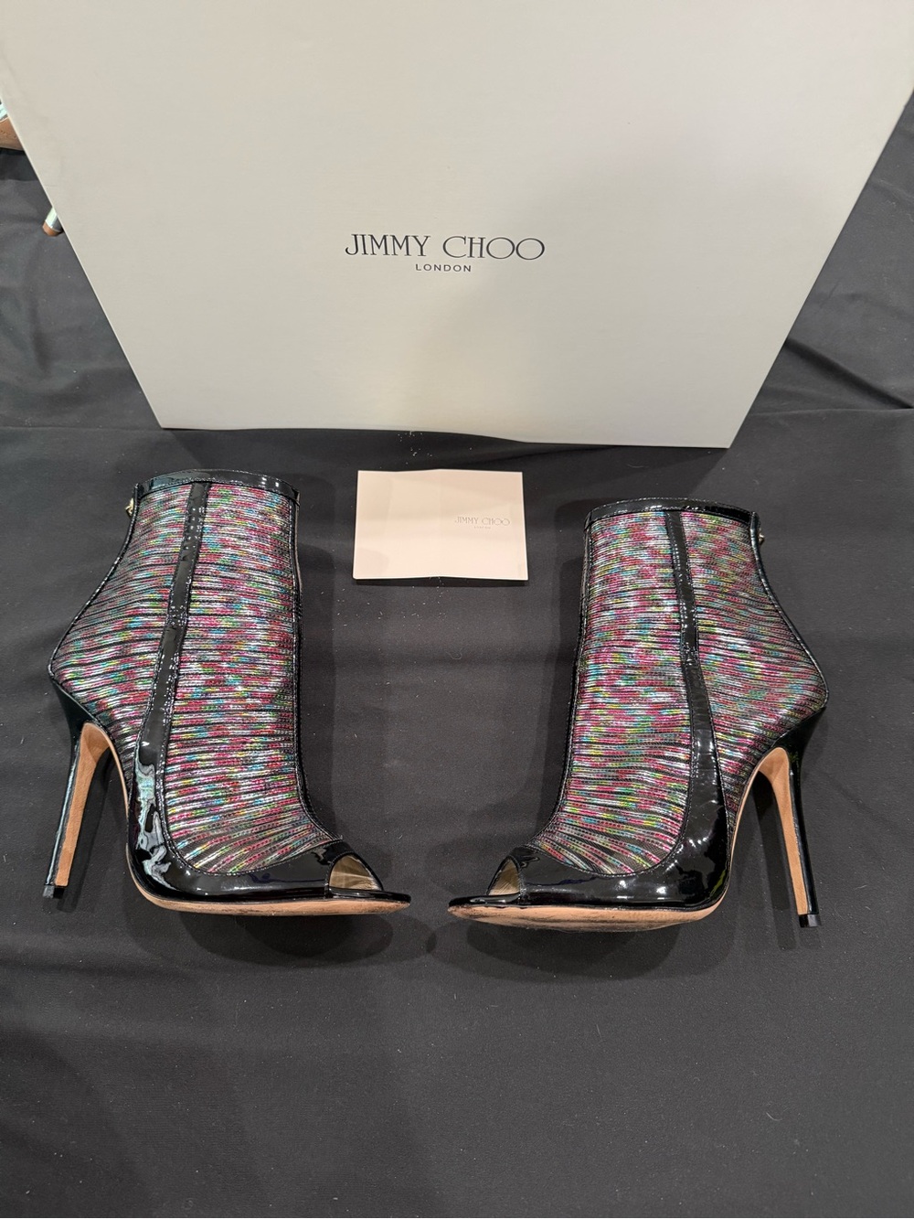 Jimmy Choo Multicolor Metallic Peep Toe Ankle Booties EU 36.5 / US 6.5